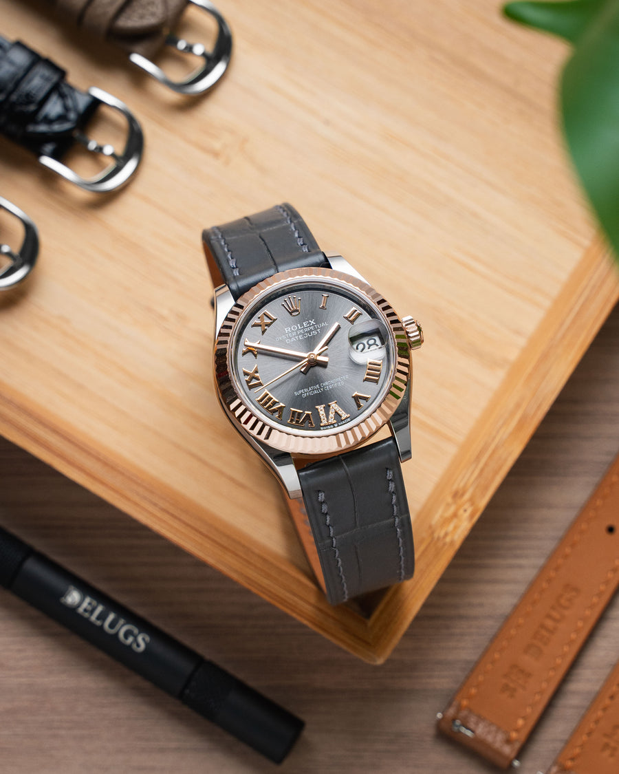 Matte Grey Storm Alligator Slim Strap for The Petite Collection