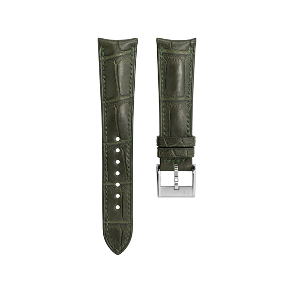 Delugs Matte Green Ischia Alligator Signature (Curved) Strap Handcrafted Leather Watch Strap