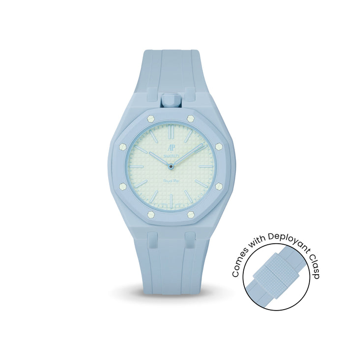Swatch x Audemars Piguet Royal Pop Blaue Acht Lépine case-strap wristwatch mockup — by Delugs