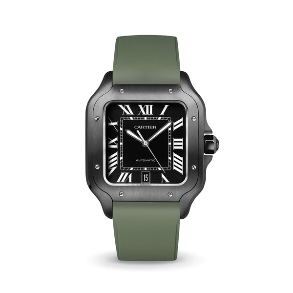 Delugs Olive Green CTS Rubber Strap for Cartier Santos de Cartier Rubber Watch Strap