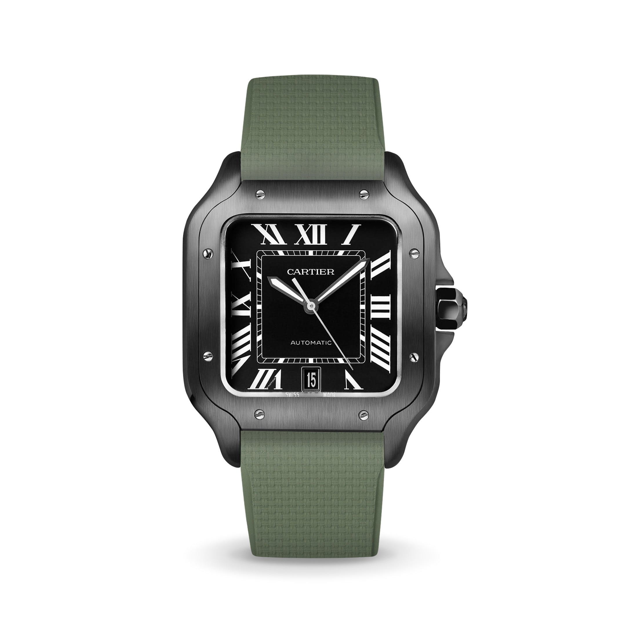 Olive Green Sailcloth CTS Rubber Strap for Cartier Santos de