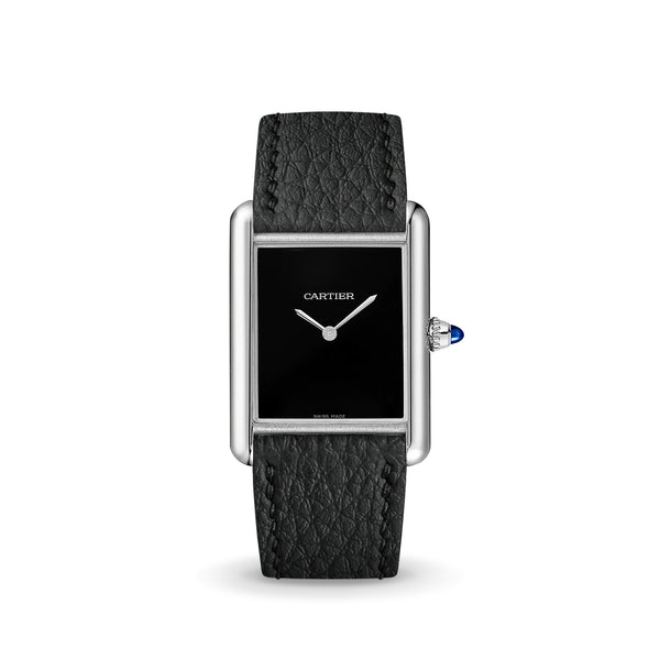 Delugs Black Rubberised Leather (Togo) Strap for Cartier Tank Handcrafted Leather Watch Strap