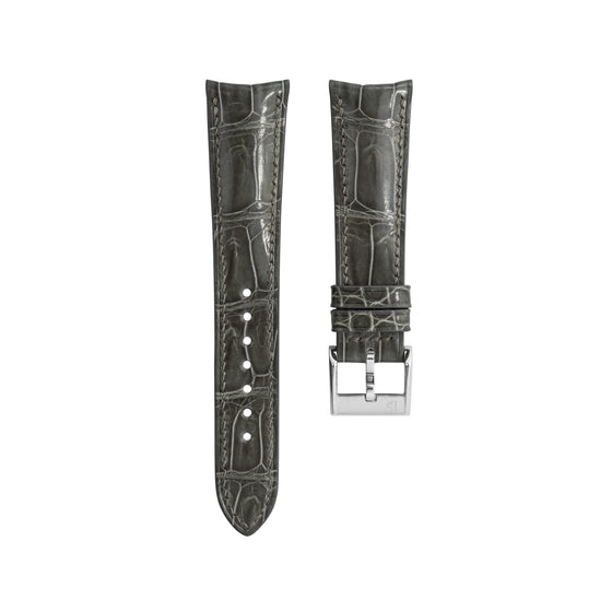 Overstock: Glossy Grey Crocodile Signature (Curved) Strap