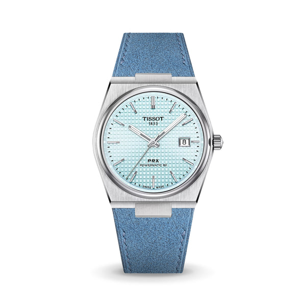Delugs Baby Blue Alcantara Strap for Tissot PRX Handcrafted Leather Watch Strap