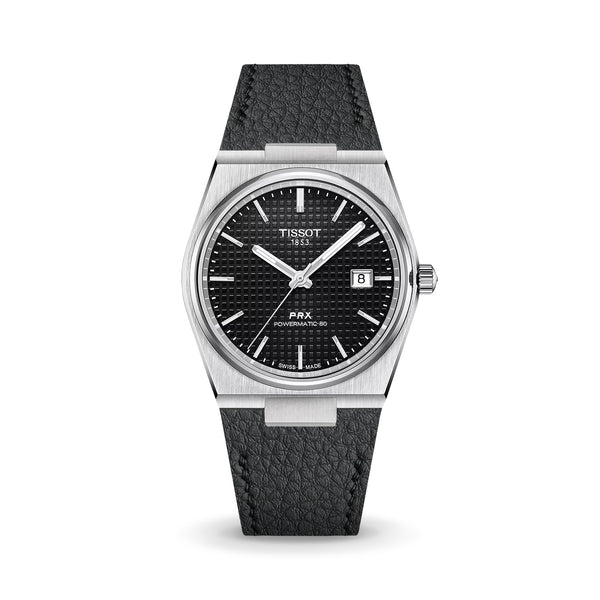 Delugs Black Rubberised Leather (Togo) Strap for Tissot PRX Handcrafted Leather Watch Strap
