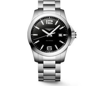 Longines Conquest 41mm with stainless steel bracelet and sunray blue dial