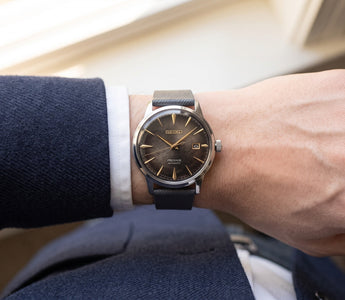 Seiko Presage Cocktail Time on Grey Saffiano Stitchless Strap