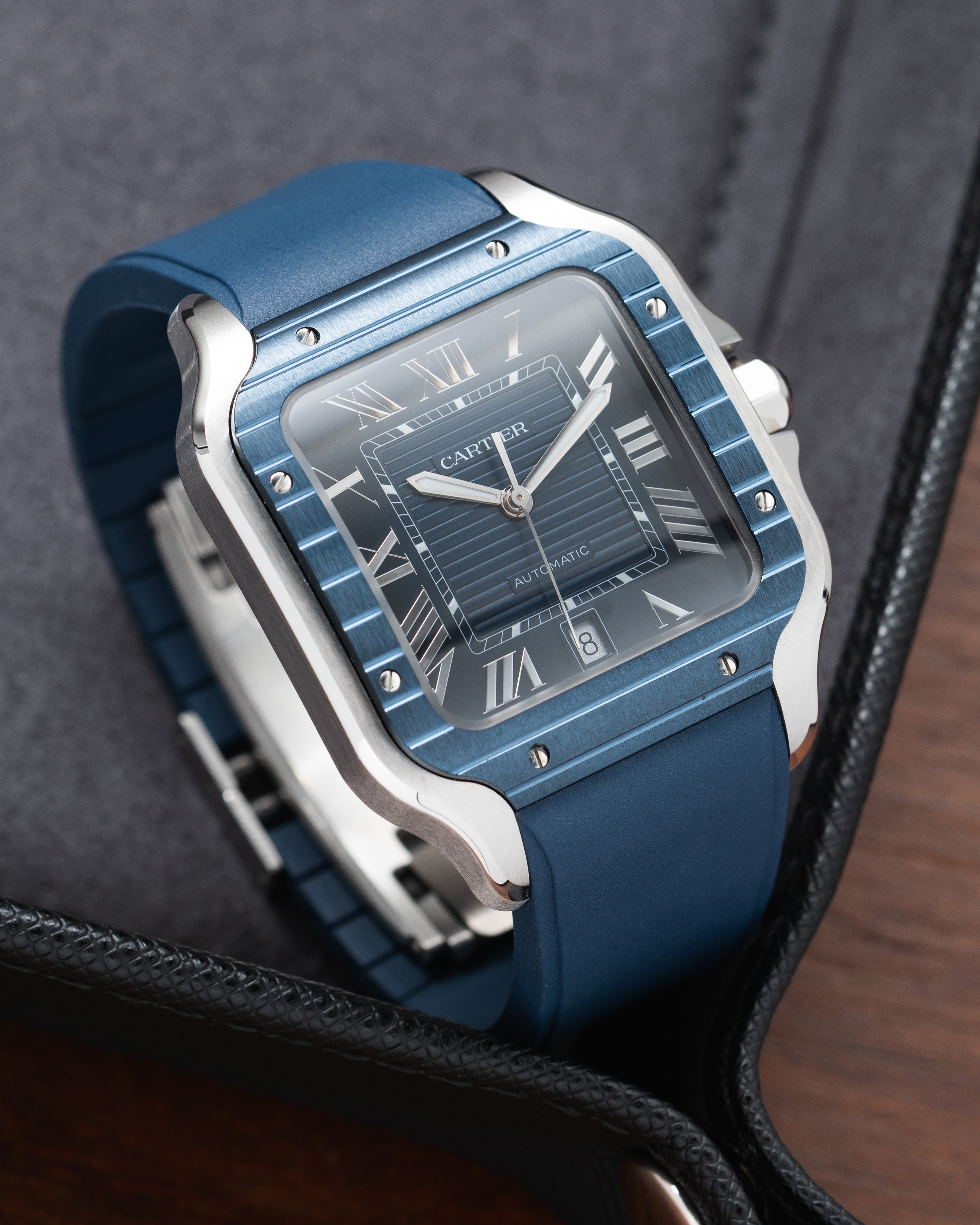 Matte Navy Alligator Cartier Santos de Cartier Strap - Delugs