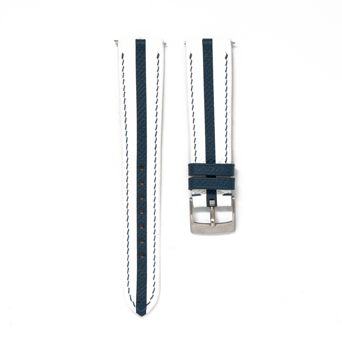 Overstock: White / Navy Epsom Slim Stripe Strap
