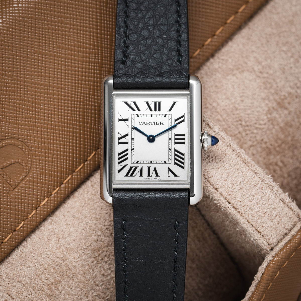 Black Rubberised Leather (Togo) Cartier Tank Strap