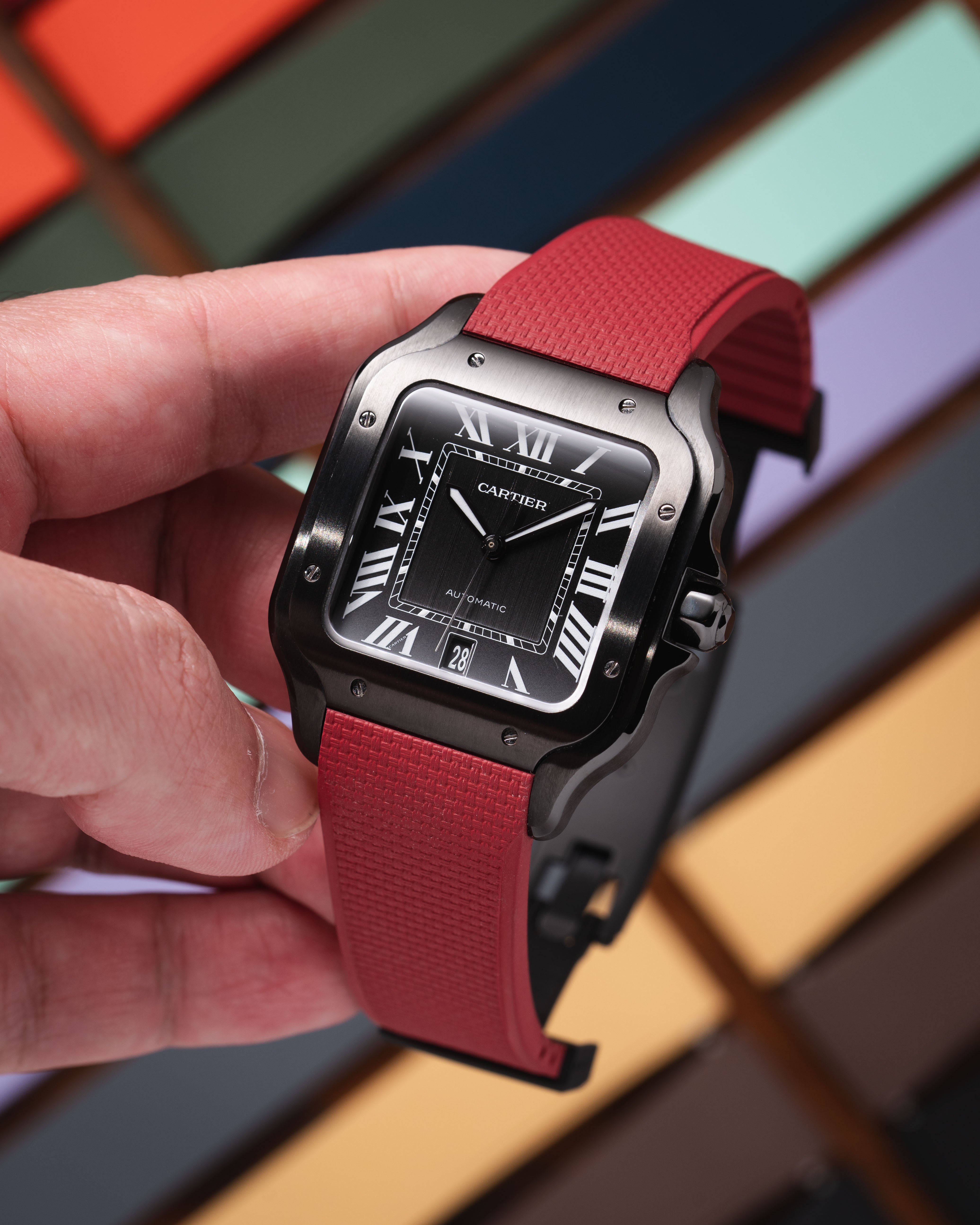 Red Sailcloth CTS Rubber Strap for Cartier Santos de Cartier – Delugs