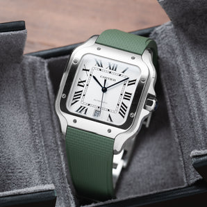 Olive Green Sailcloth CTS Rubber Strap for Cartier Santos de Cartier