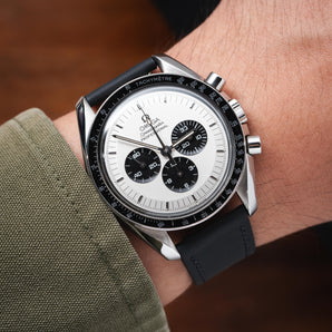 Black Rubberised Leather (Smooth) Slim Strap