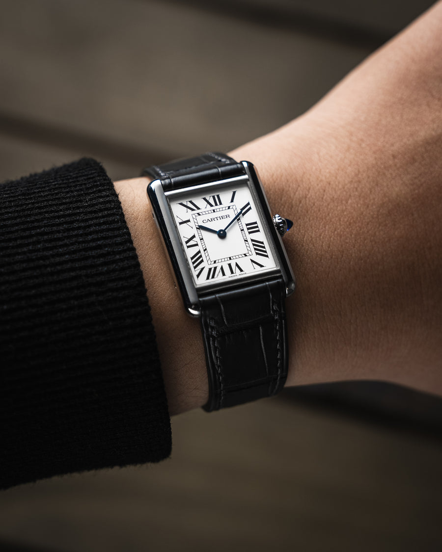 Matte Black Alligator Strap for Cartier Tank