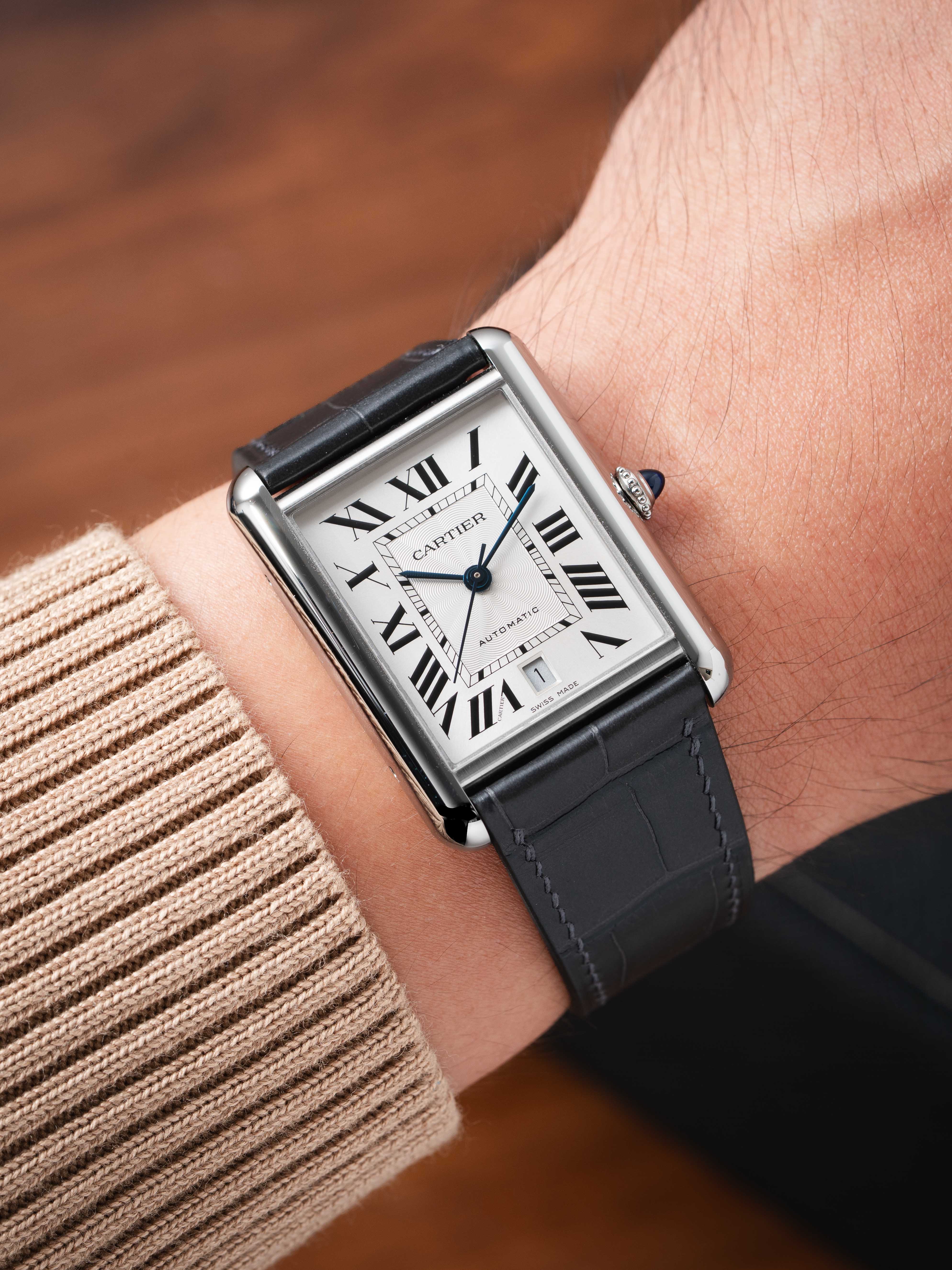 Matte Grey Storm Alligator Strap for Cartier Tank - Handcrafted