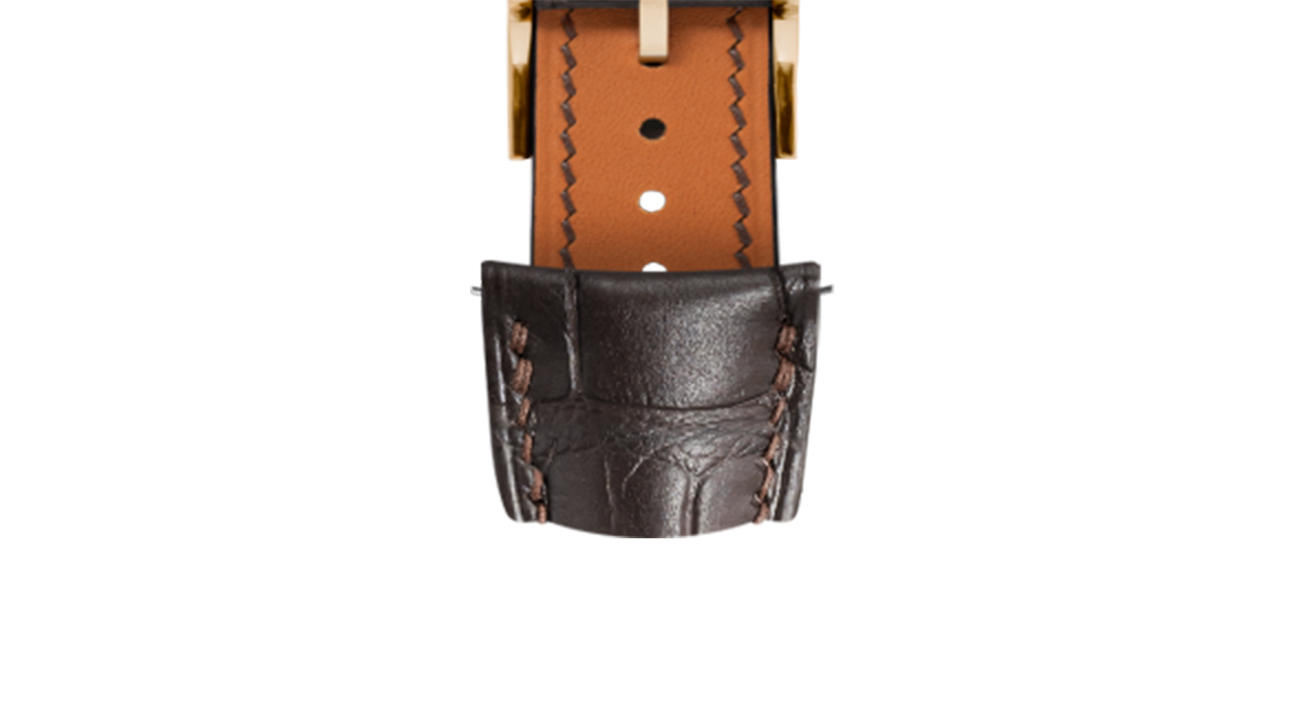 Delugs レザーベルト アリゲーター 19mm ブラウン Matte Dark Brown Alligator Signature (Curved) Strap - Handcrafted
