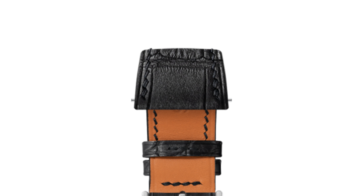 Delugs Cartier Tank Must Large用19mm黒革ベルト Black Rubberised Leather (Togo) Strap for Cartier Tank