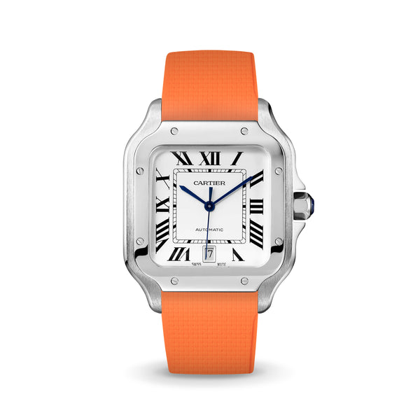 Cartier レザー 円形ミラー オレンジ Orange Sailcloth CTS Rubber Strap for Cartier Santos de Cartier