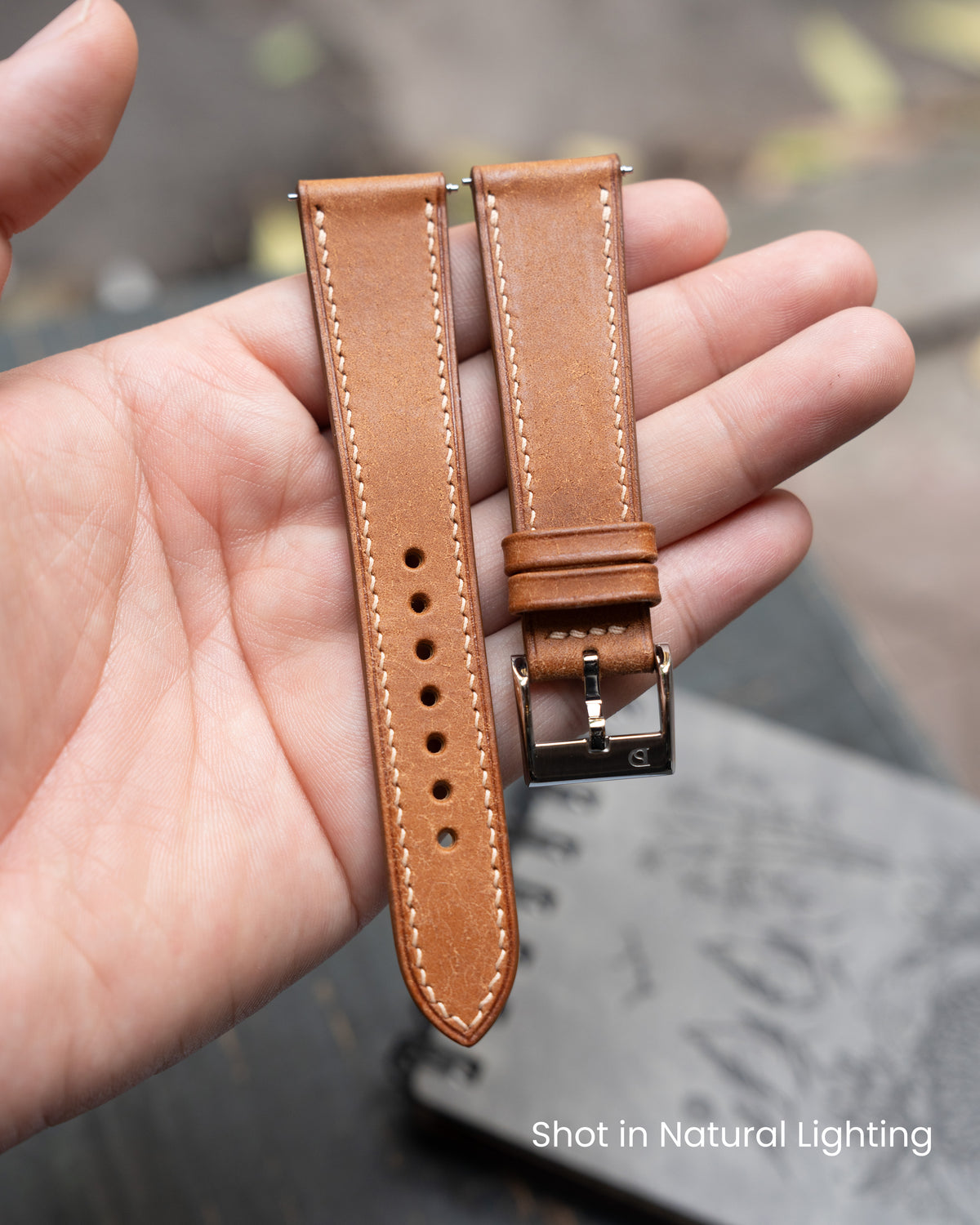 Cognac Shell Cordovan Slim Strap - Handcrafted Leather Watch Strap 