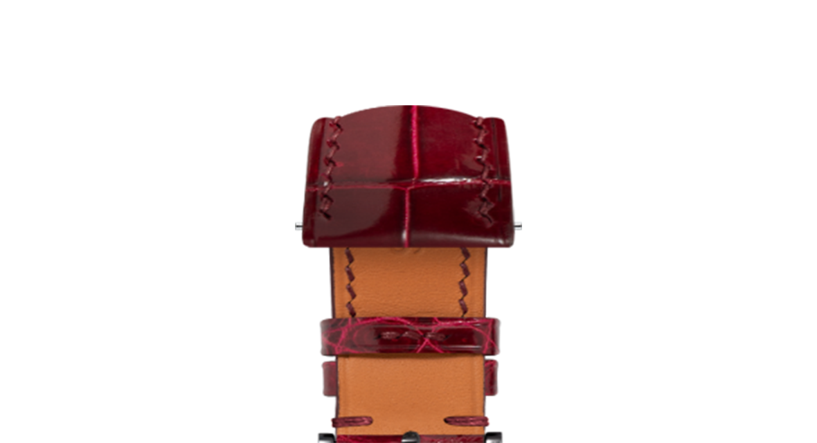 Glossy Wine Red Crocodile Signature Strap - Handcrafted Leather