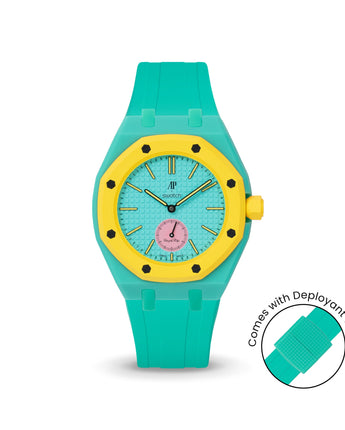Swatch x AP Royal Pop Turquoise case-strap by Delugs