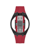 Black case, 12 o'clock, Cherry Red strap