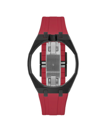 Black case, 12 o'clock, Cherry Red strap