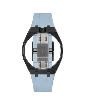 Black case, 12 o'clock, Light Blue strap
