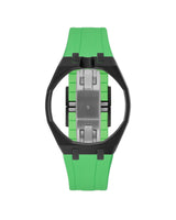 Black case, 12 o'clock, Light Green strap