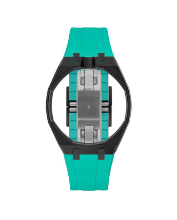 Black case, 12 o'clock, Turquoise strap