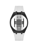 Black case, 12 o'clock, White strap