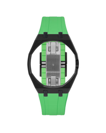 Black case, 3 o'clock, Light Green strap
