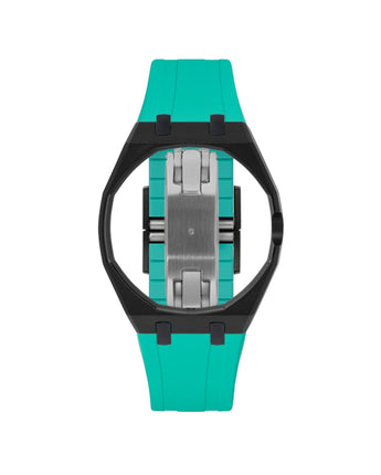 Black case, 3 o'clock, Turquoise strap