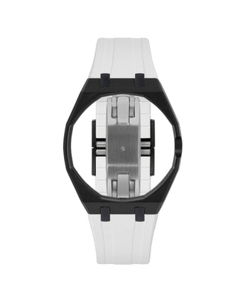 Black case, 3 o'clock, White strap