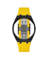 Black case, 3 o'clock, Yellow strap