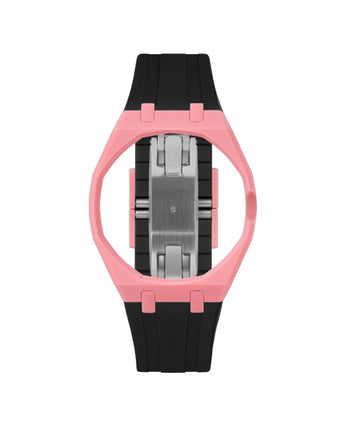 Bubblegum Pink case, 3 o'clock, Black strap