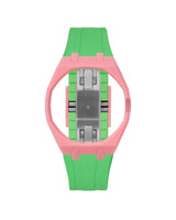 Bubblegum Pink case, 3 o'clock, Light Green strap