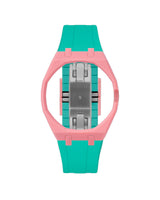Bubblegum Pink case, 3 o'clock, Turquoise strap