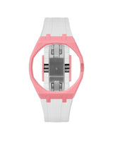Bubblegum Pink case, 3 o'clock, White strap