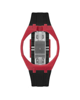Cherry Red case, 12 o'clock, Black strap