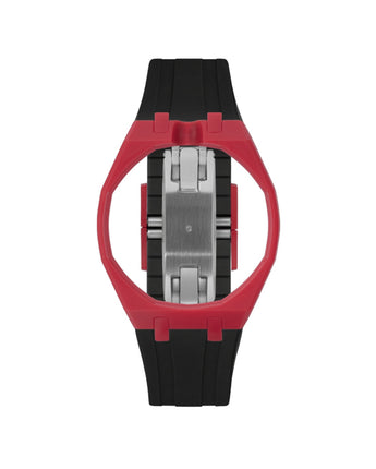 Cherry Red case, 12 o'clock, Black strap