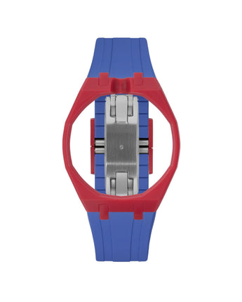 Cherry Red case, 12 o'clock, Navy strap