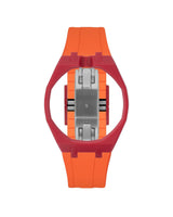 Cherry Red case, 12 o'clock, Orange strap