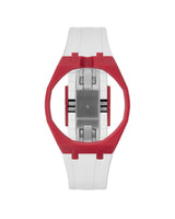 Cherry Red case, 12 o'clock, White strap
