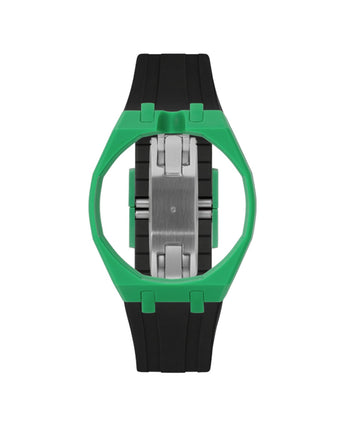 Dark Green case, 12 o'clock, Black strap