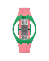 Dark Green case, 12 o'clock, Bubblegum Pink strap