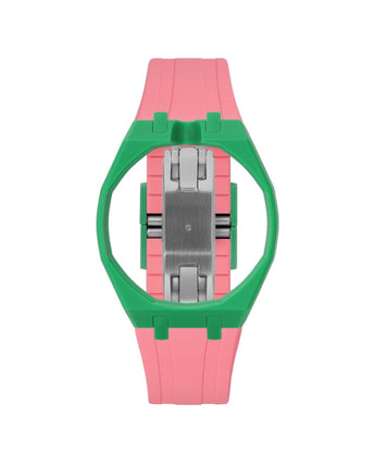Dark Green case, 12 o'clock, Bubblegum Pink strap