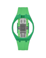 Dark Green case, 12 o'clock, Light Green strap