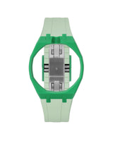 Dark Green case, 12 o'clock, Lime Green strap