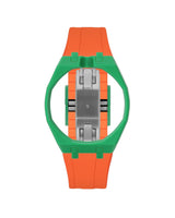Dark Green case, 12 o'clock, Orange strap